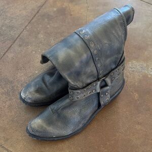 Bronx Black Fold-Over Studded Leather Ankle Boots